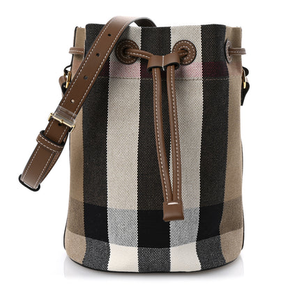 Burberry Giant Check Canvas Small Bucket Bag Taupe Brown 1 of 10