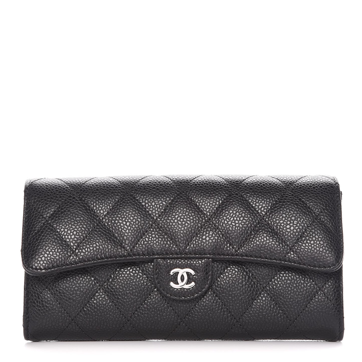 Caviar Quilted Large Gusset Flap Wallet Black