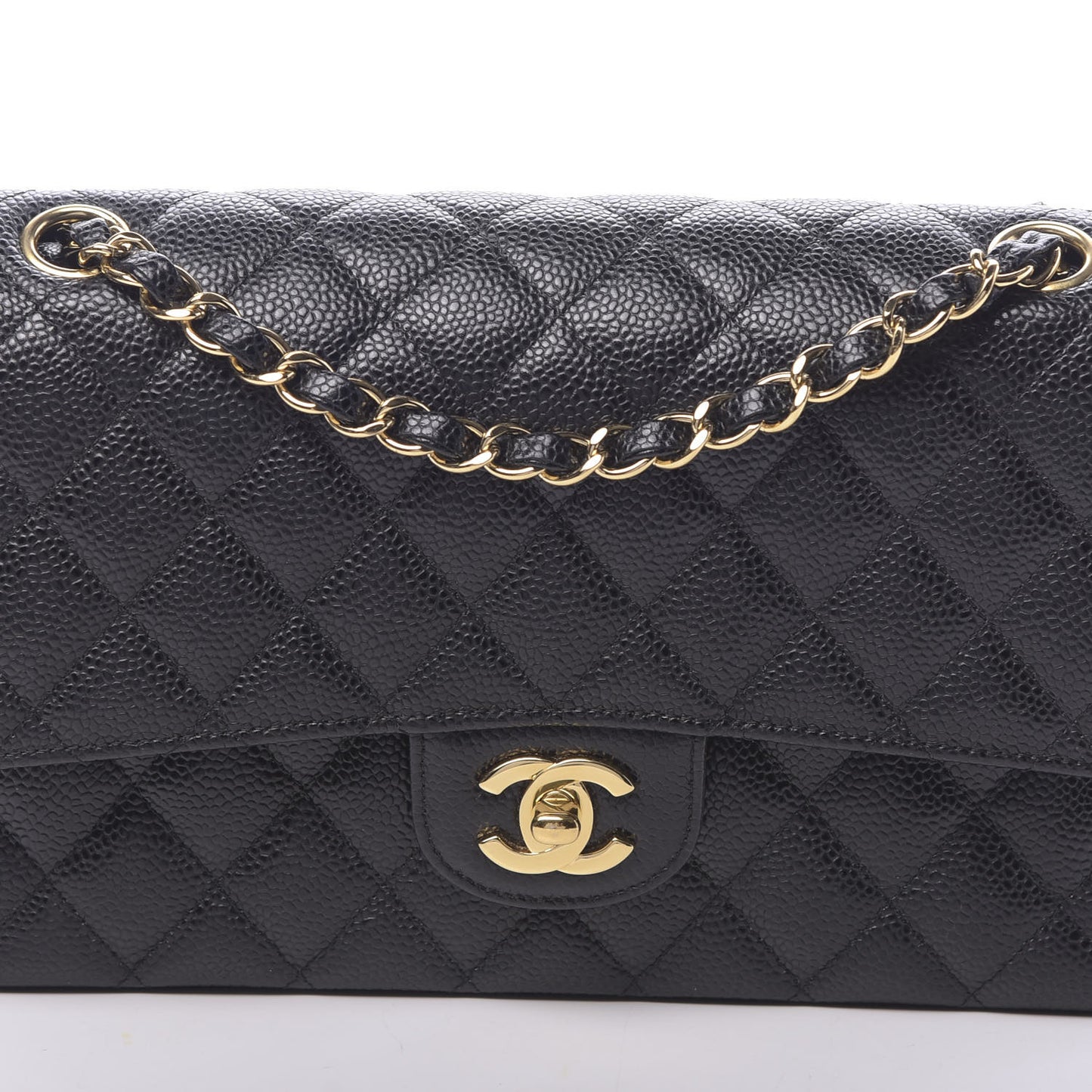 Caviar Quilted Medium Double Flap Black
