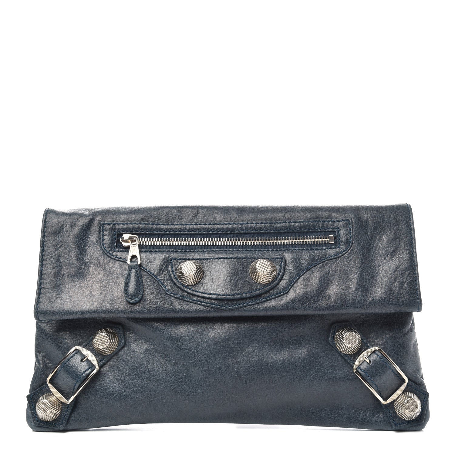 Balenciaga Agneau Giant 21 Silver Hardware Envelope Clutch Bleu Indigo 1 of 7