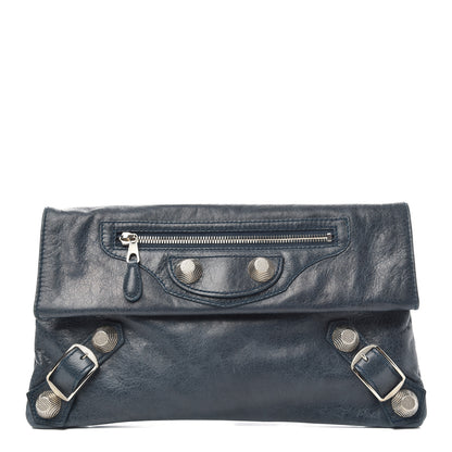Balenciaga Agneau Giant 21 Silver Hardware Envelope Clutch Bleu Indigo 1 of 7