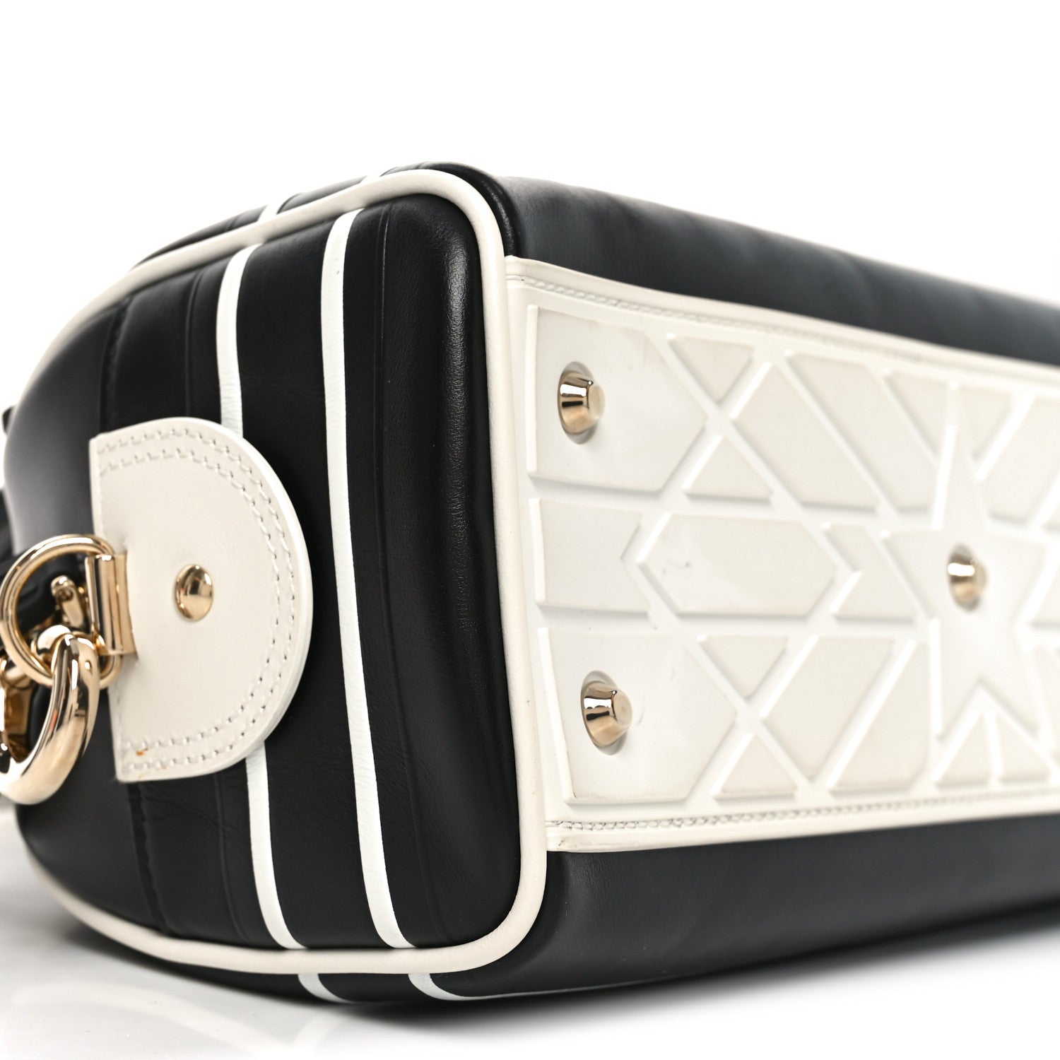 Christian Dior Calfskin Small Dior Vibe Zip Bowling Bag Black White 9 of 10