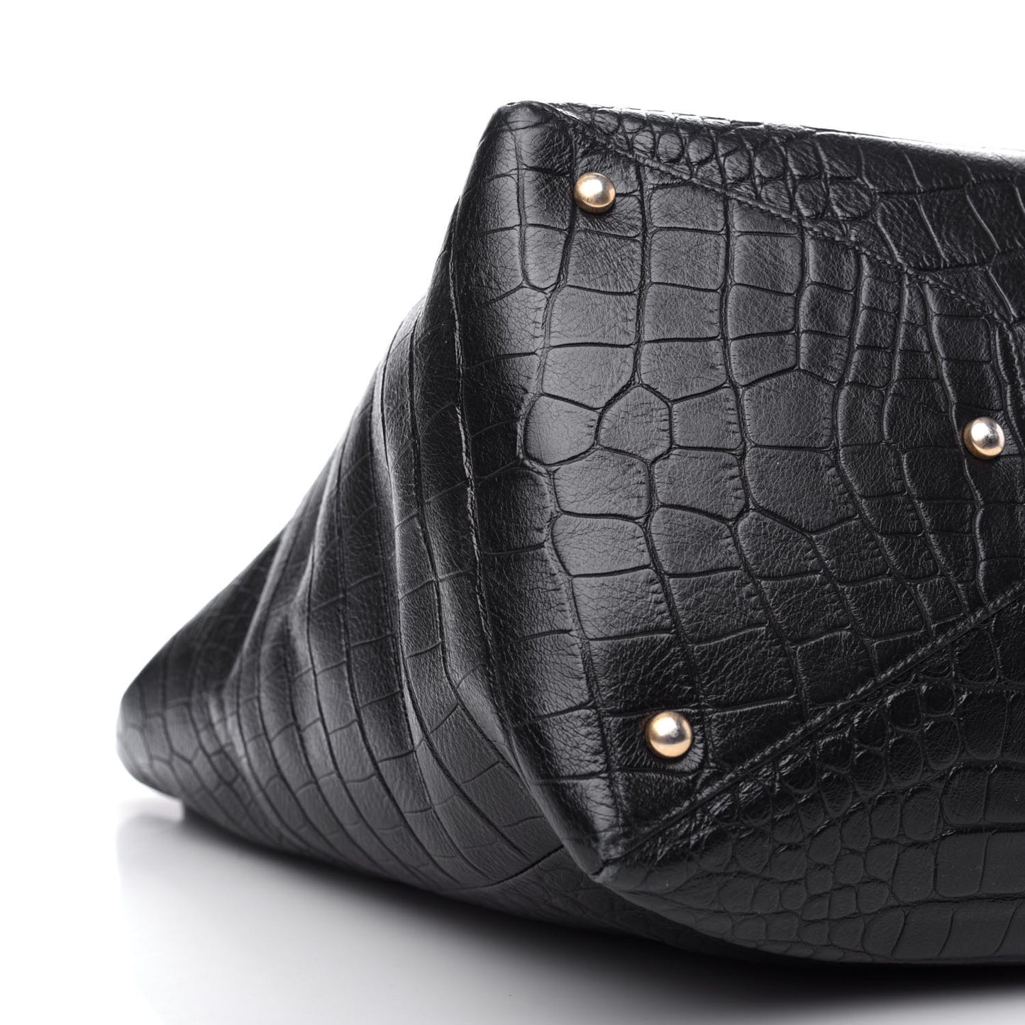 Calfskin Crocodile Embossed Large Cocodile Shopping Tote Black