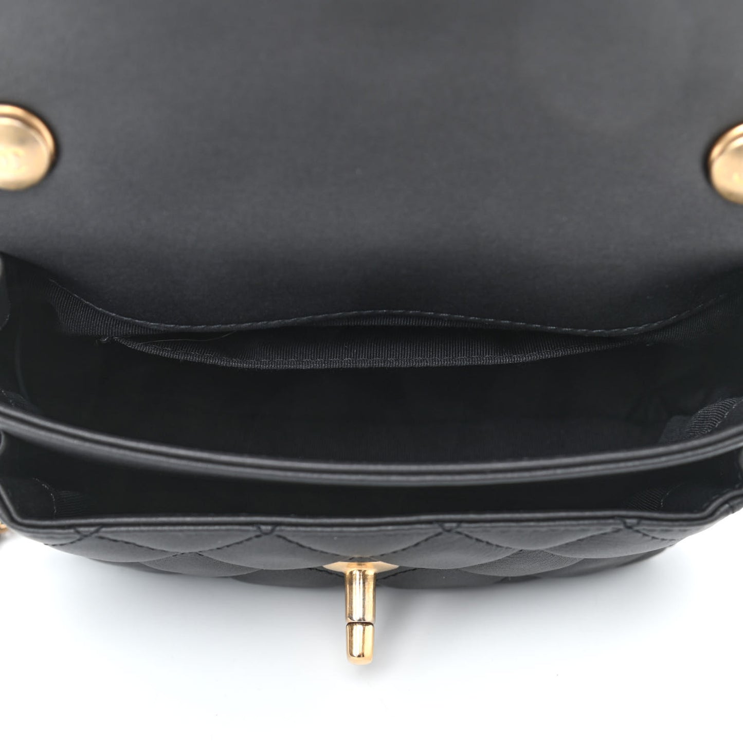 Calfskin Quilted Top Handle Flap Black