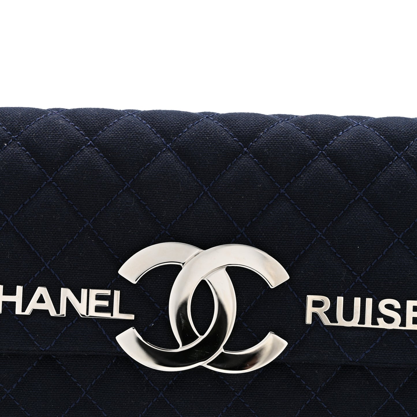 Canvas Quilted CC Cruise East West Flap Clutch Navy Blue