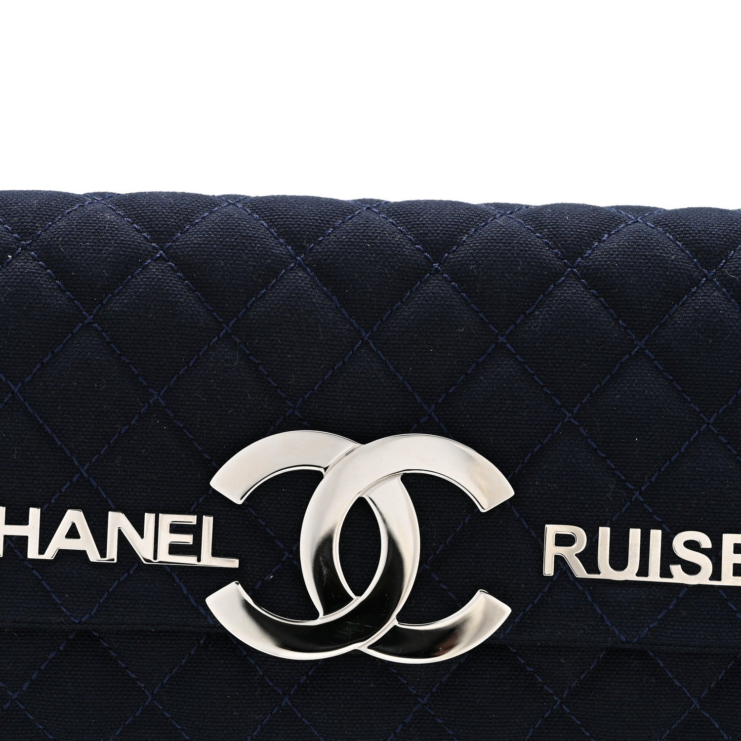 Chanel Canvas Quilted CC Cruise East West Flap Clutch Navy Blue 12 of 12