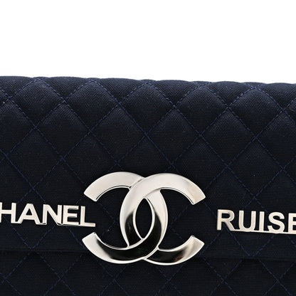 Chanel Canvas Quilted CC Cruise East West Flap Clutch Navy Blue 12 of 12