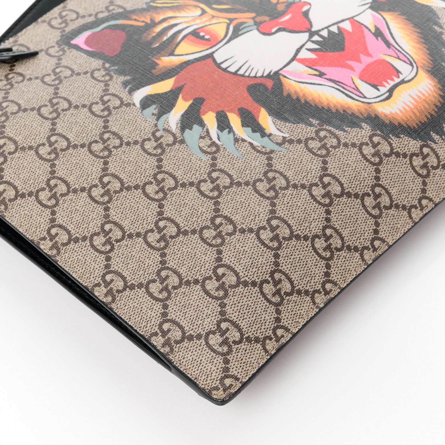 Gucci GG Supreme Monogram Angry Cat Zip Wristlet Pouch Beige 9 of 11