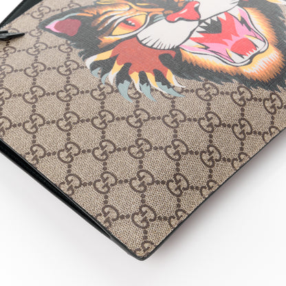Gucci GG Supreme Monogram Angry Cat Zip Wristlet Pouch Beige 9 of 11