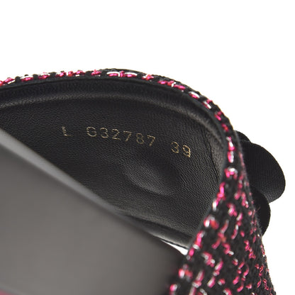 Chanel Tweed Grosgrain Camellia CC Flat Mules 39 Black Pink 7 of 9