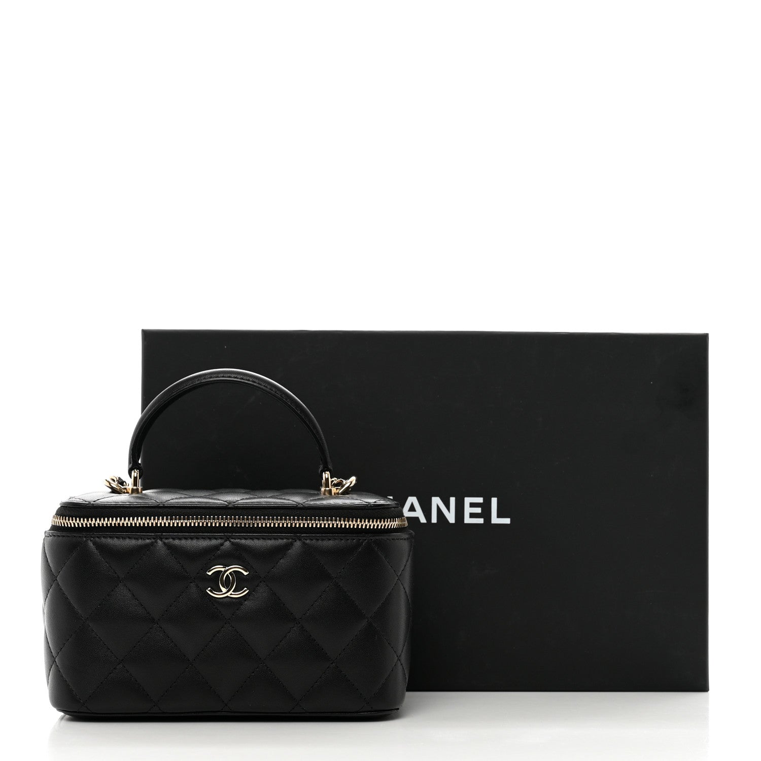 Chanel Lambskin Quilted Small Top Handle Vanity Case With Chain Black 9 of 9
