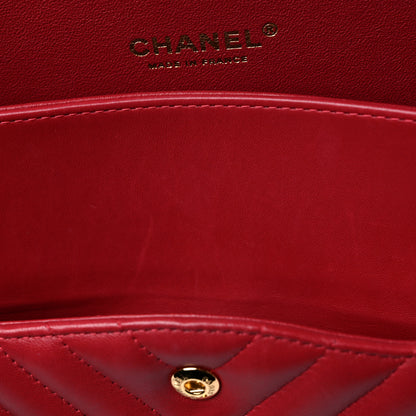 Chanel Lambskin Chevron Quilted Jumbo Double Flap Dark Red 14 of 19