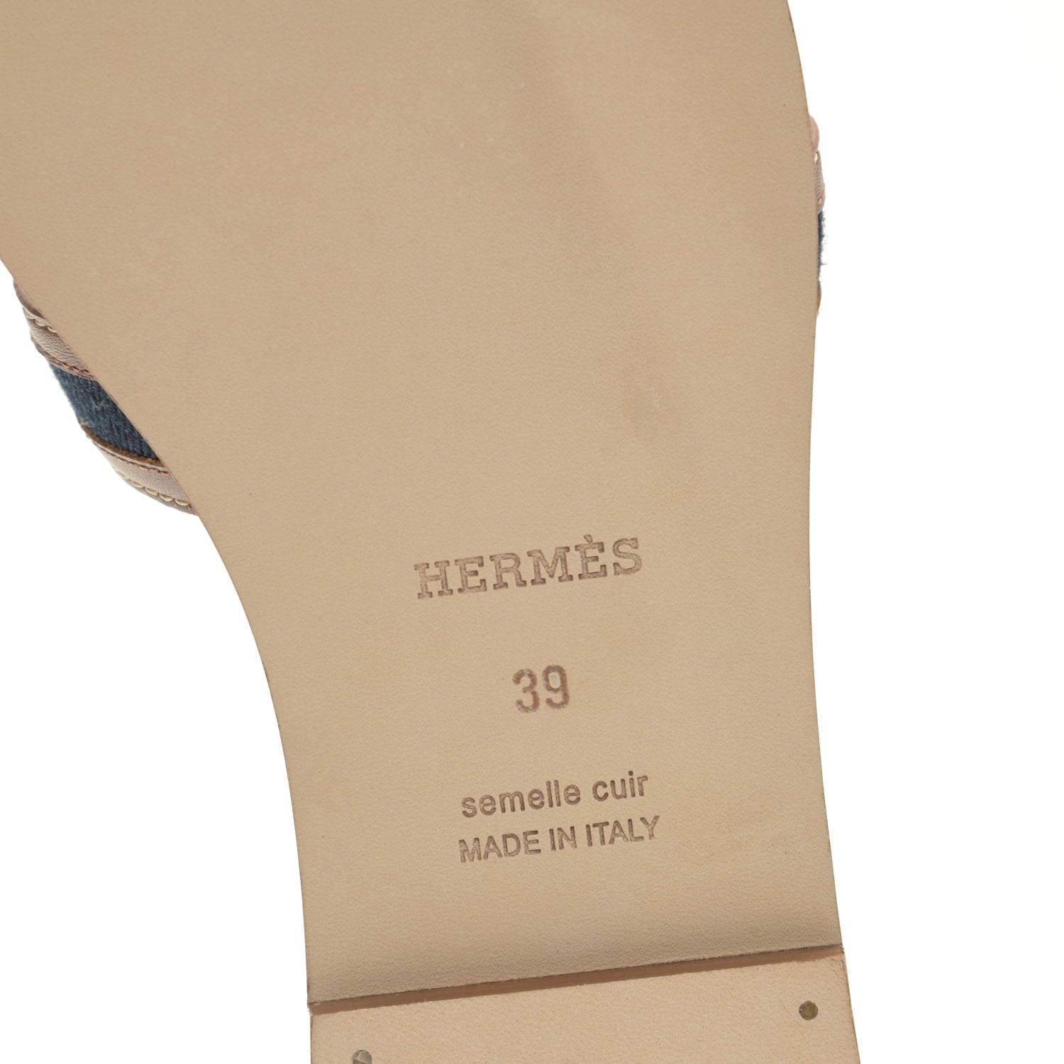 Hermes Calfskin Denim Oran Sandals 39 Bleu Brut Gold 9 of 11