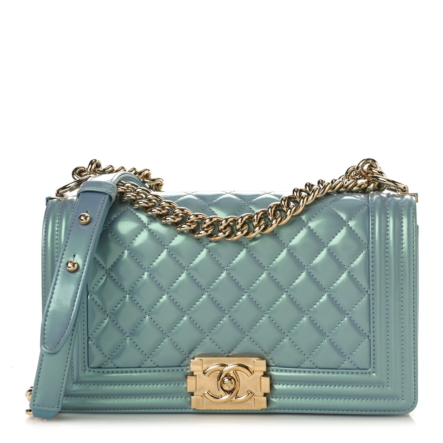 Chanel Iridescent Glazed Calfskin Quilted Medium Boy Flap Light Blue 1 of 11