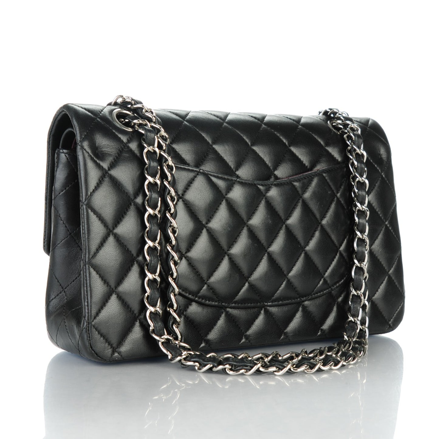 Lambskin Quilted Medium Double Flap Black
