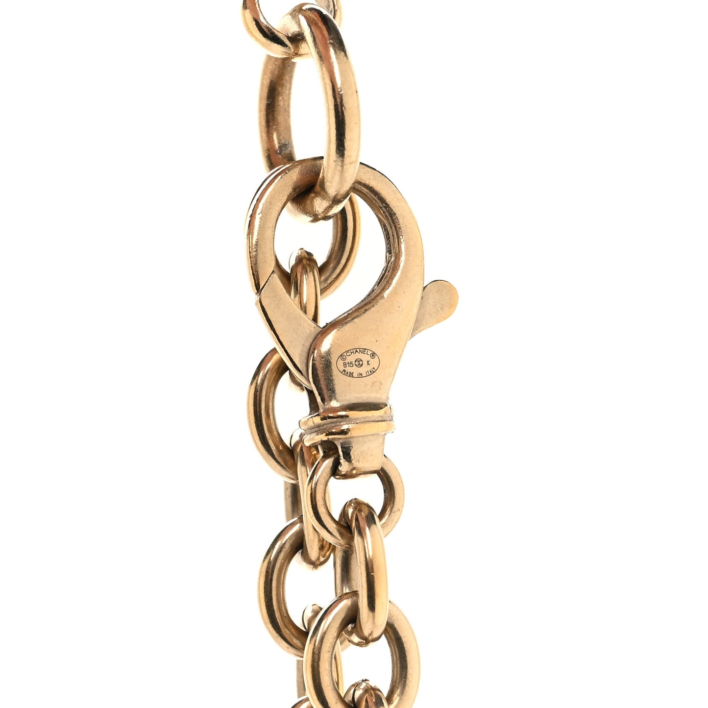 Quilted CC Pendant Chain Necklace Light Gold