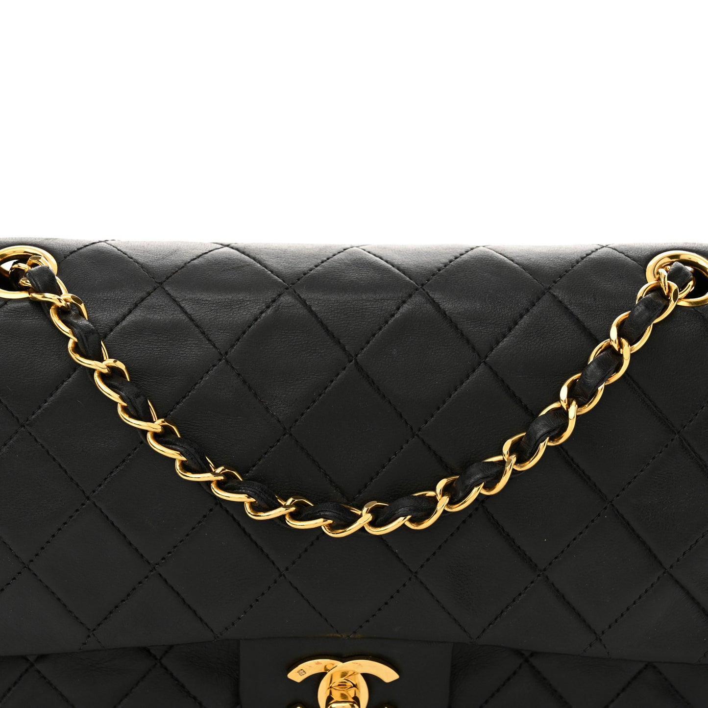 Lambskin Quilted Medium Double Flap Black