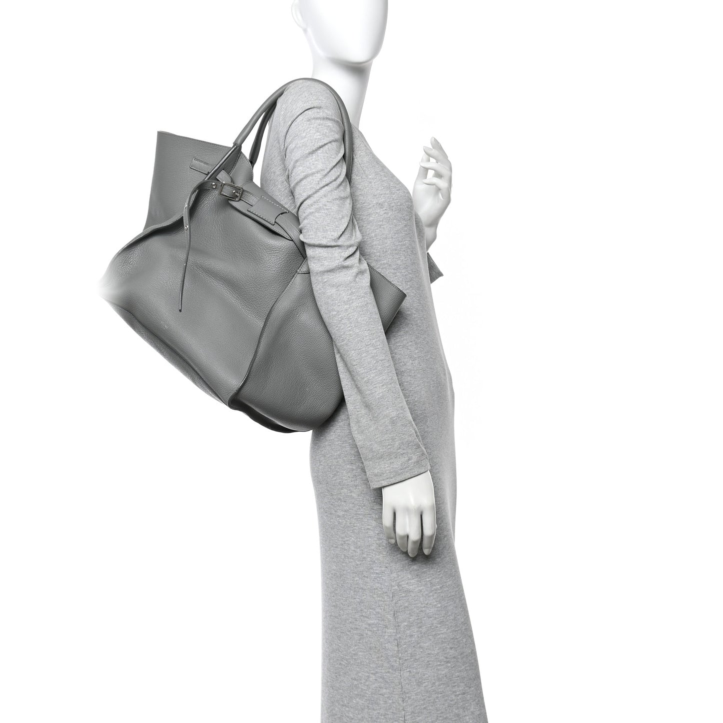Supple Grained Calfskin Medium Big Bag Grey