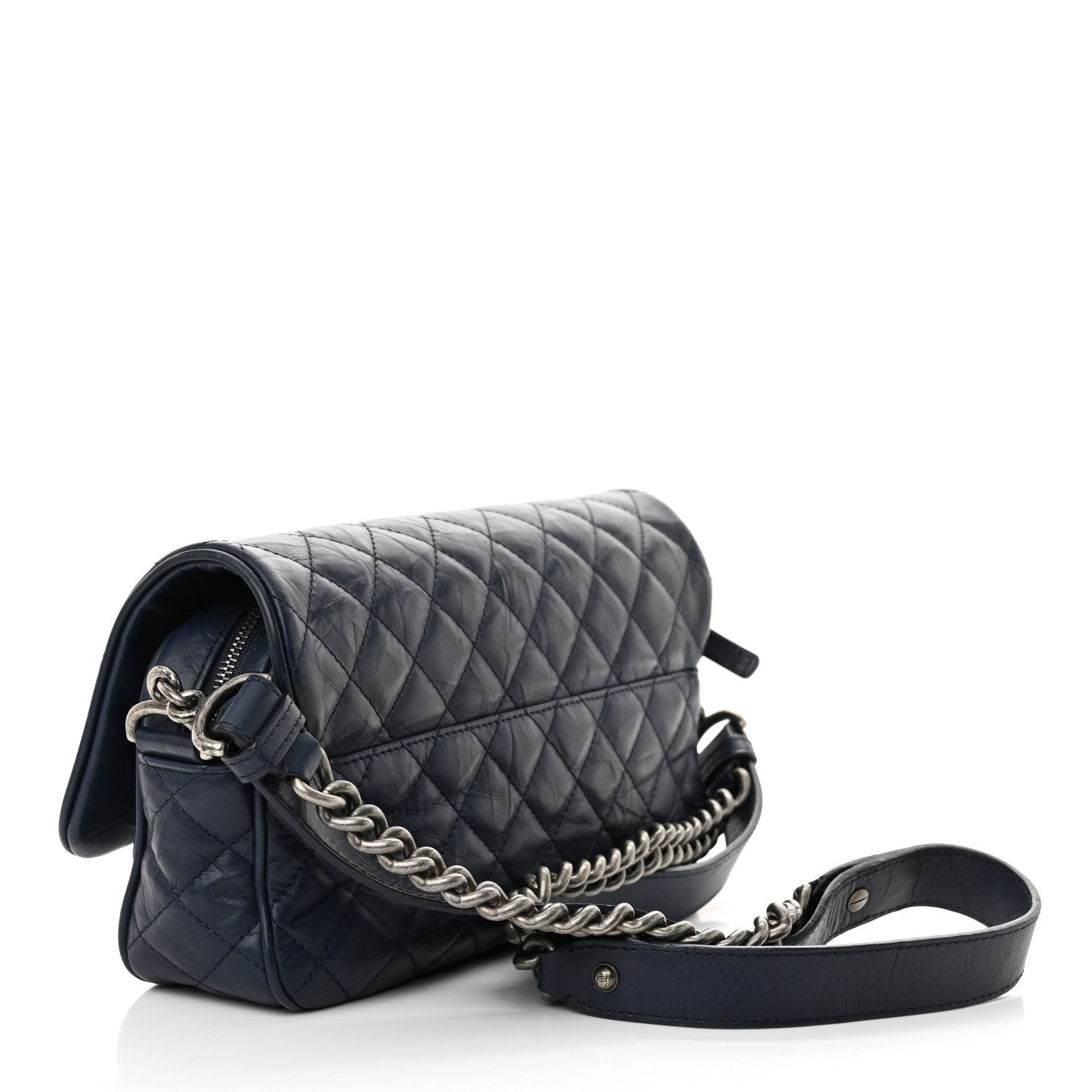 Chanel Crumpled Calfskin Quilted Medium Casual Rock Flap Navy 3 of 12