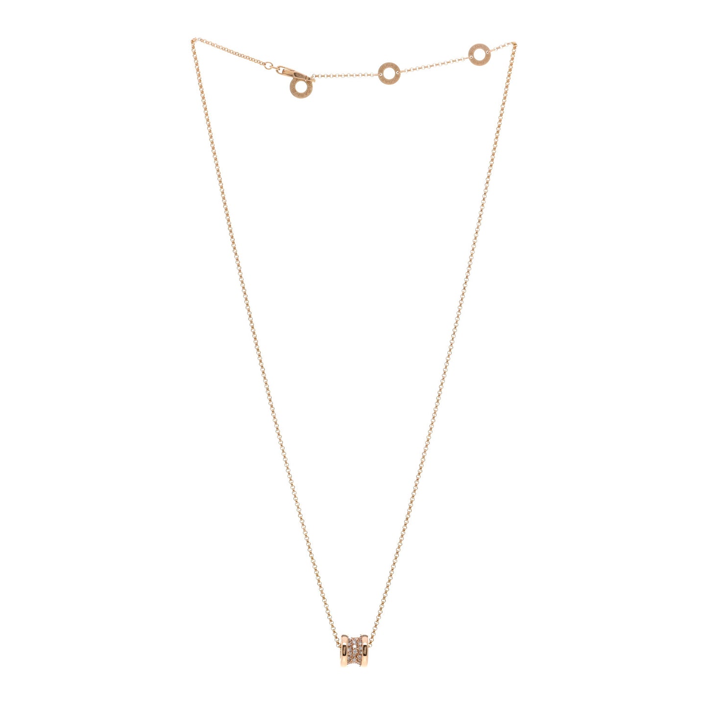 18K Rose Gold Diamond Small B.Zero1 Pave Pendant Necklace