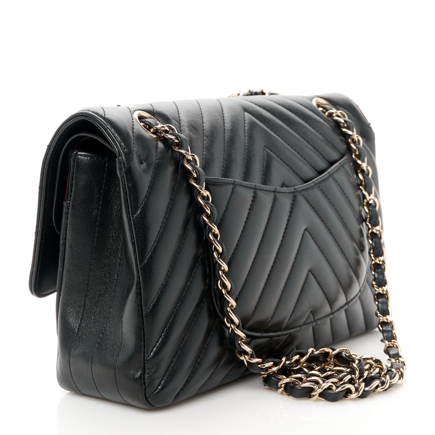 Chanel Lambskin Chevron Quilted Medium Double Flap Black 3 of 11
