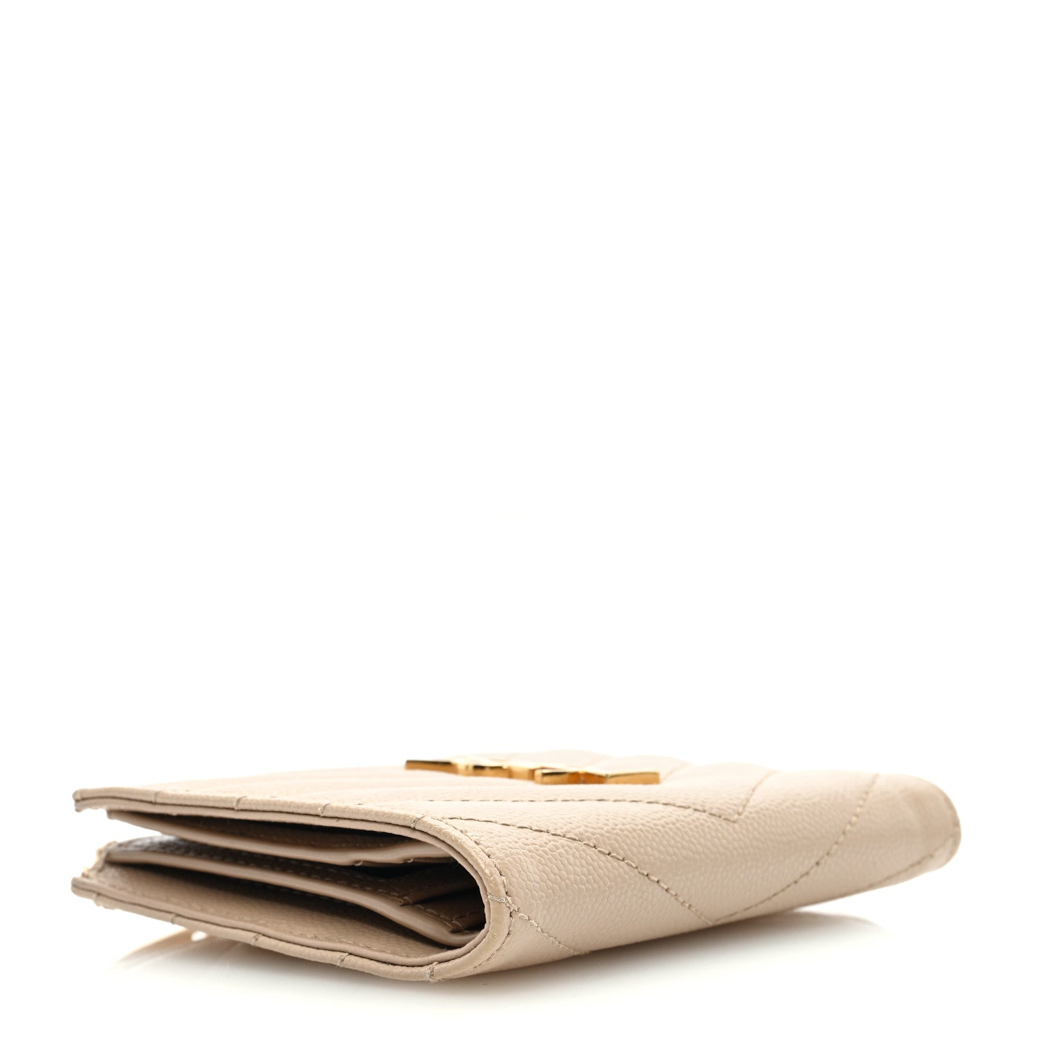 Saint Laurent Grain De Poudre Matelasse Chevron Monogram Zipped Two-Part Wallet Dark Beige 4 of 8