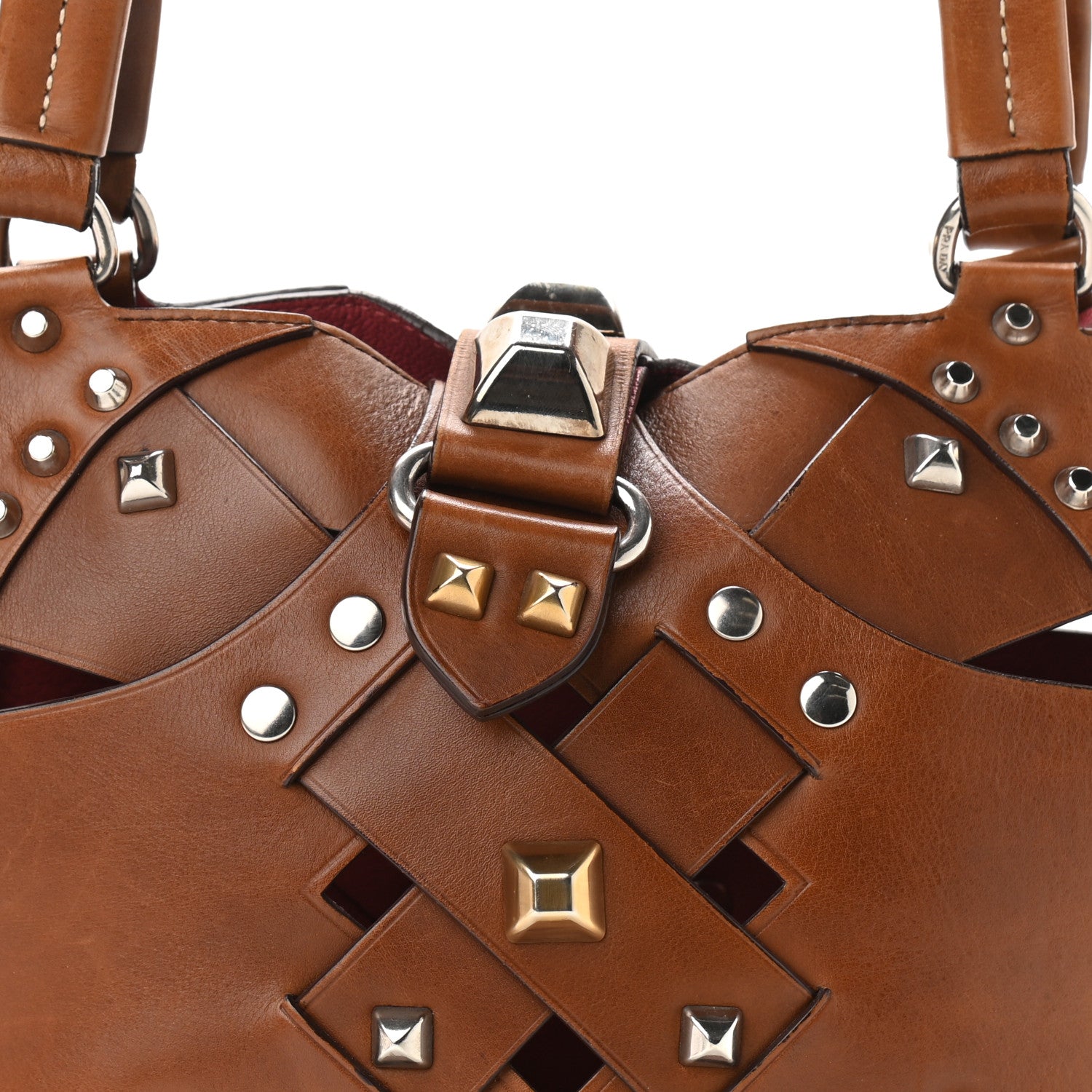 Prada Vitello Studded Cross Shoulder Bag Nocciolo 7 of 11