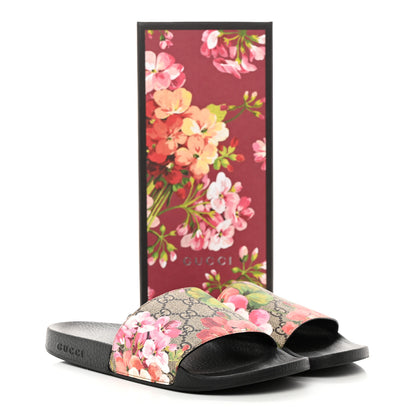Gucci GG Supreme Monogram Blooms Slide Sandals 41 Beige Multicolor 9 of 9