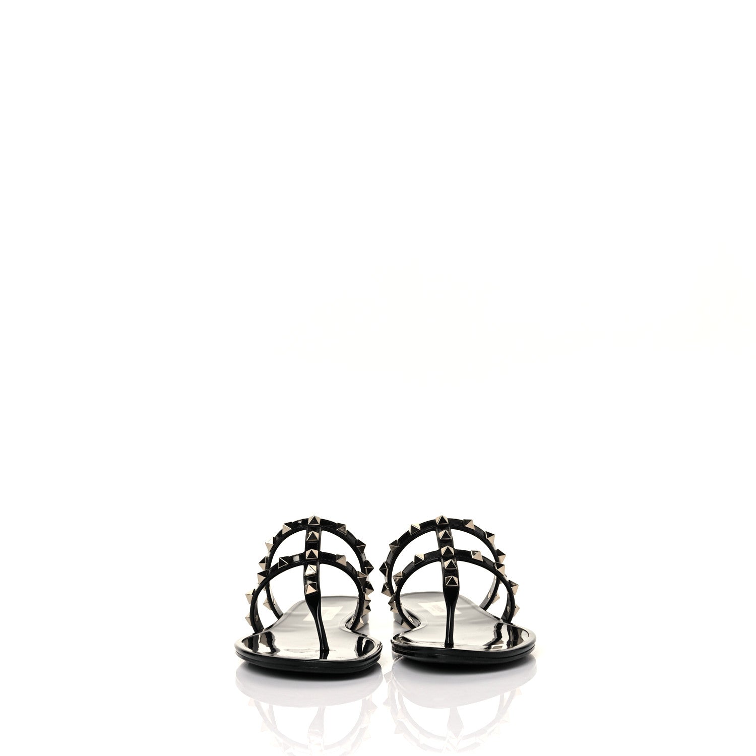 Valentino Garavani PVC Jelly Rockstud Caged Flat Thong Sandals 37 Black 2 of 8