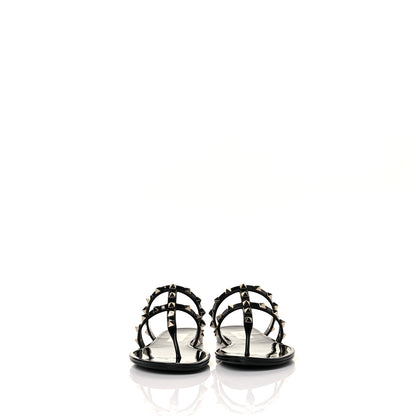 Valentino Garavani PVC Jelly Rockstud Caged Flat Thong Sandals 37 Black 2 of 8