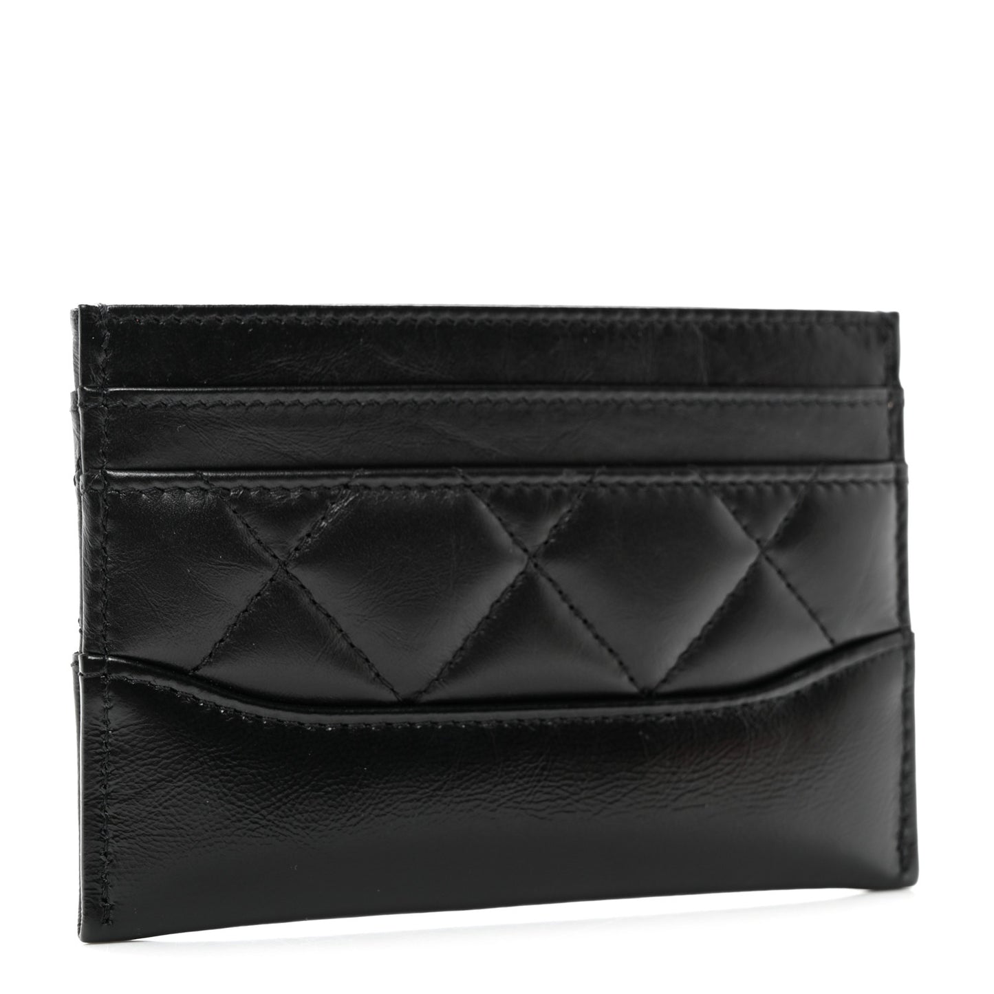 Aged Calfskin Quilted Gabrielle Card Holder Black