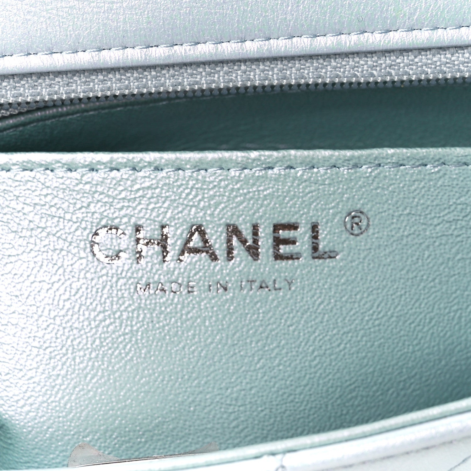 Chanel Iridescent Calfskin Quilted Mini Rectangular Flap Light Blue 6 of 11