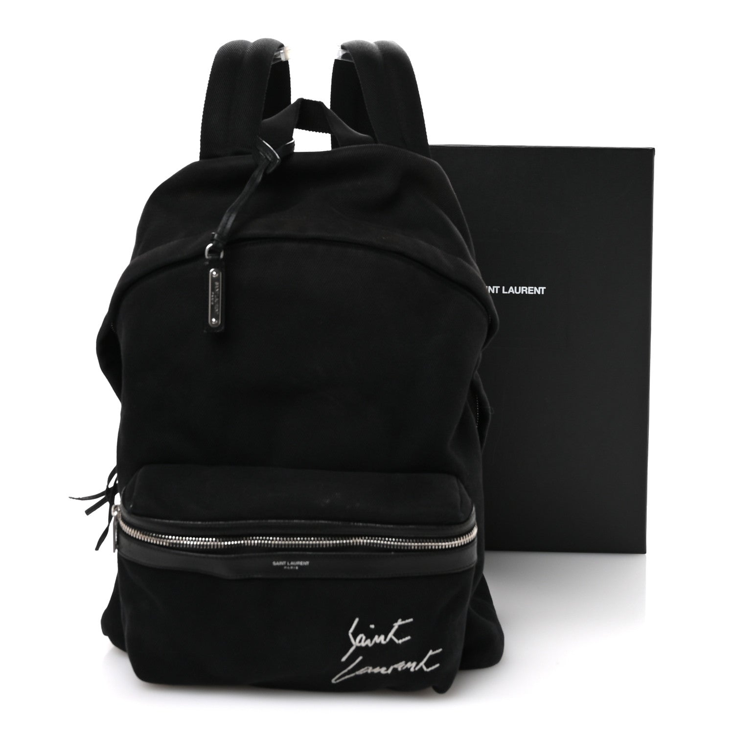 Saint Laurent Canvas Signature Embroidered City Backpack Black 12 of 12