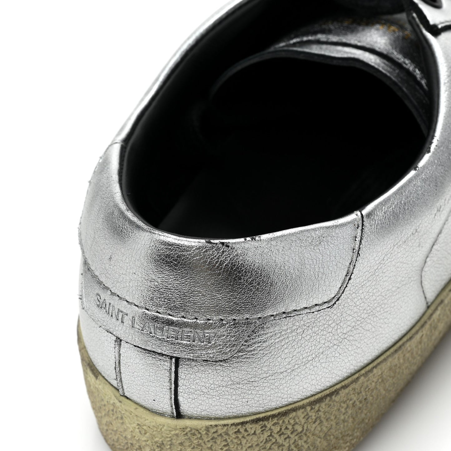 Metallic Calfskin Womens Court Classic Sneakers 38.5 Silver