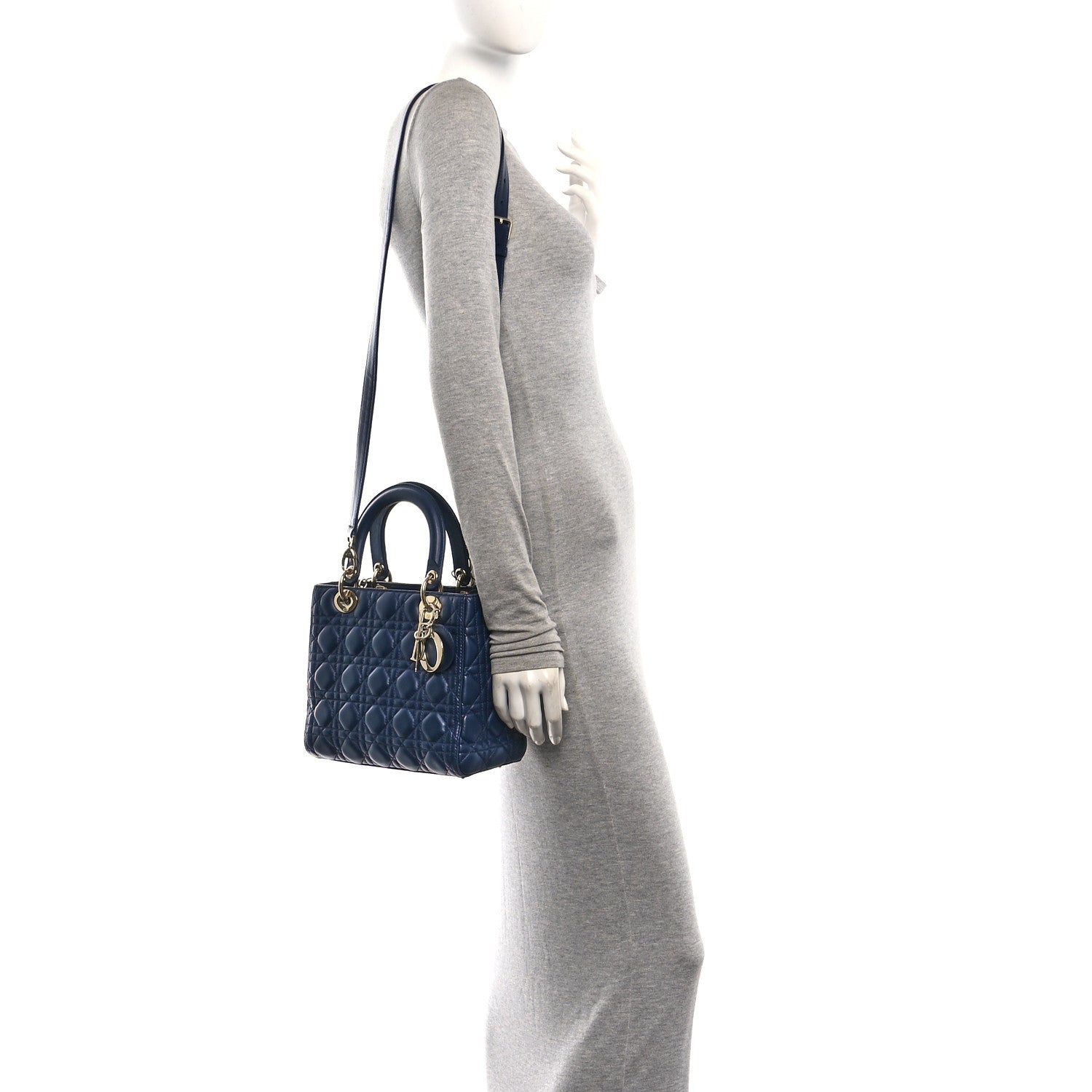 Christian Dior Lambskin Cannage Medium Lady Dior Navy Blue 2 of 11