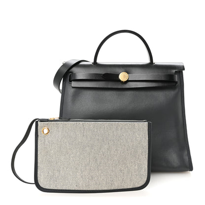 Hermes Toile H Berline Vache Hunter Herbag Zip PM 31 Ardoise Black Ecru 3 of 11