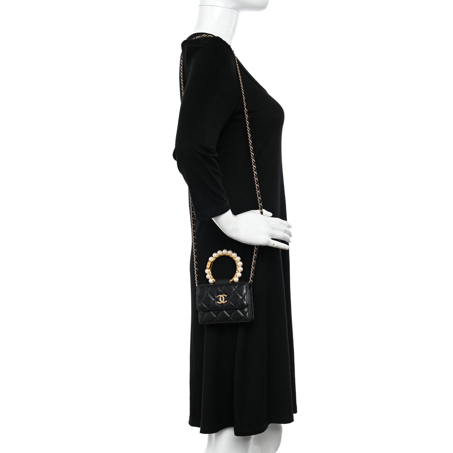 Chanel Lambskin Quilted Pearl Crown Clutch With Chain Black 2 of 12