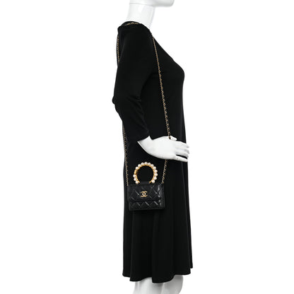 Chanel Lambskin Quilted Pearl Crown Clutch With Chain Black 2 of 12