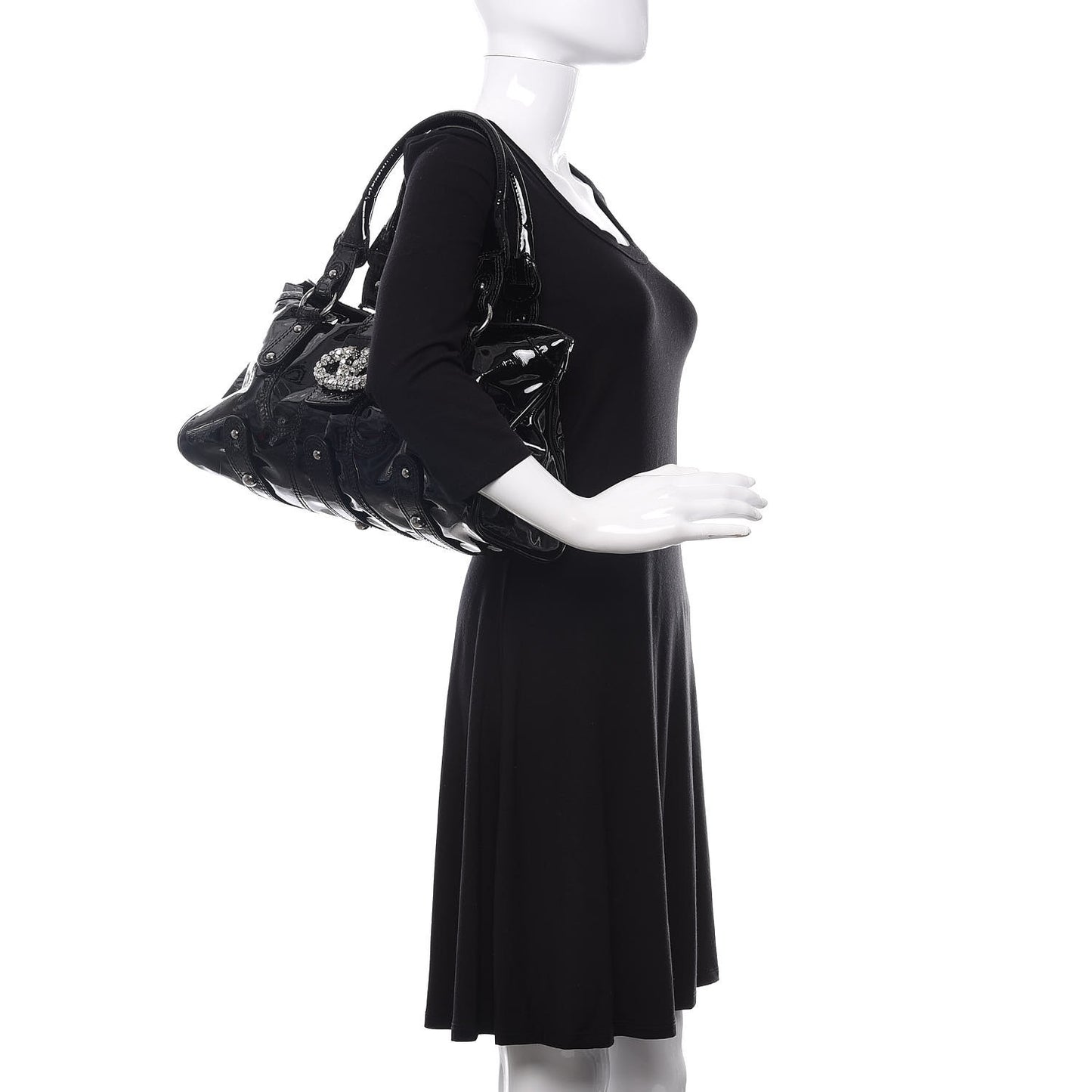 Patent Crystal Catch Satchel Black