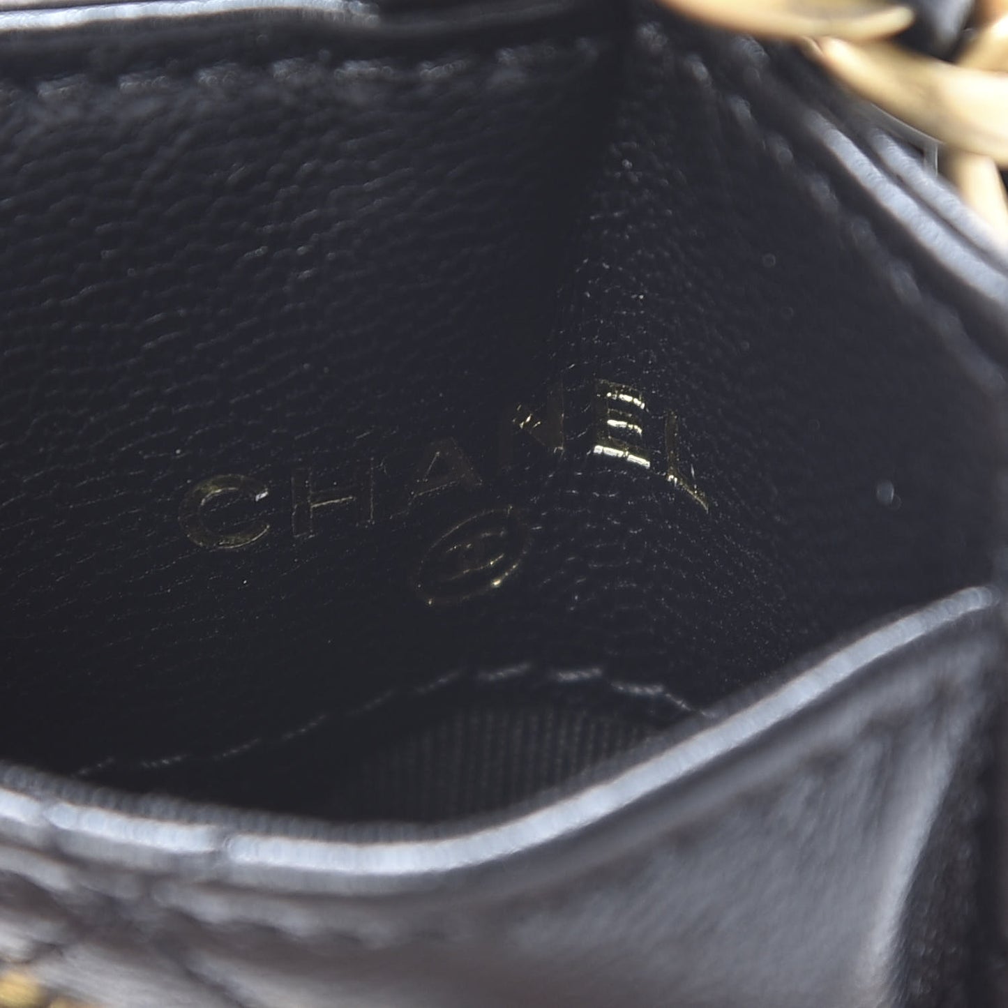 Shiny Goatskin Quilted Chanel 19 Card Holder On Chain Black