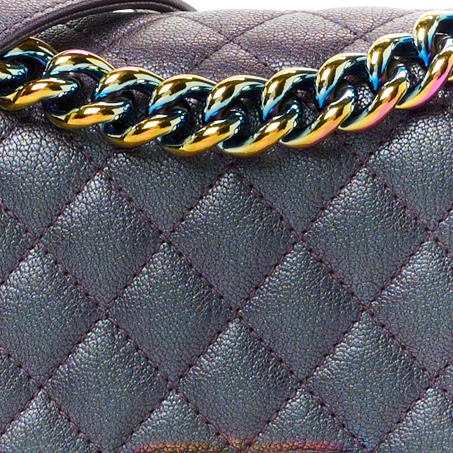 Iridescent Goatskin Quilted Small Boy Flap Purple