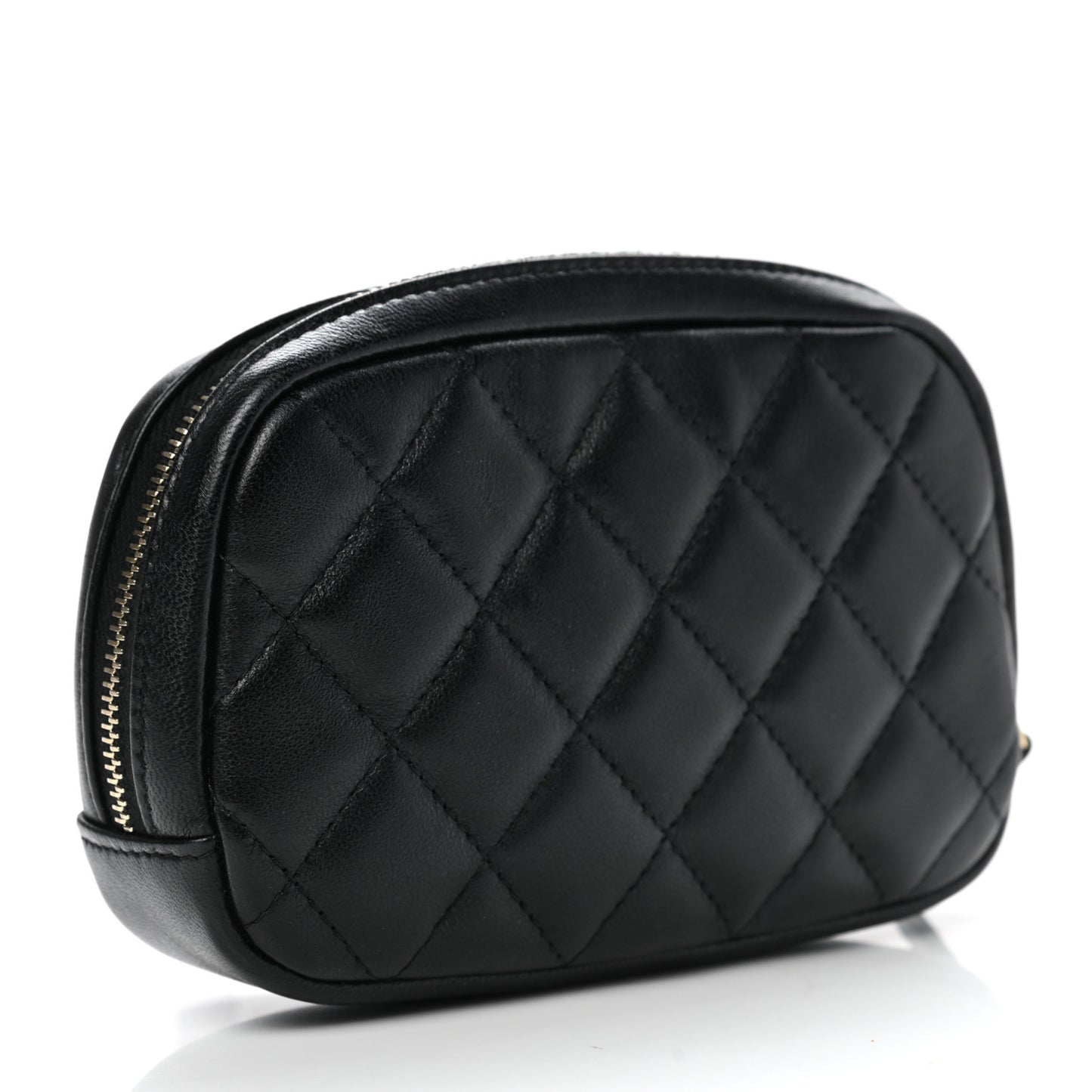 Lambskin Quilted Small Curvy Pouch Cosmetic Case Black