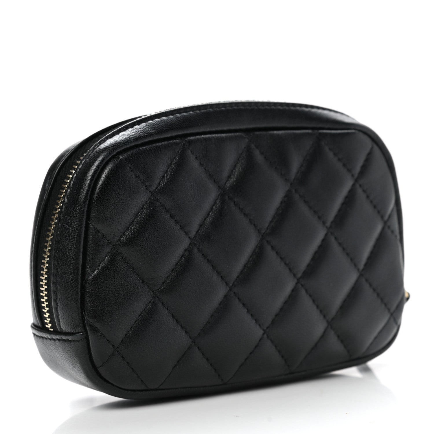 Chanel Lambskin Quilted Small Curvy Pouch Cosmetic Case Black 3 of 9