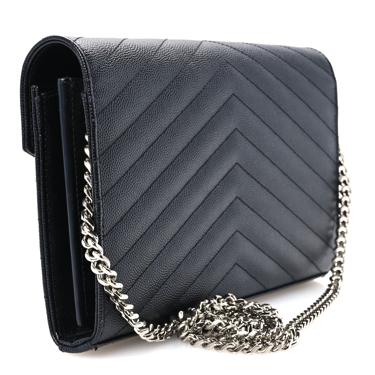 Grain De Poudre Matelasse Chevron Monogram Chain Wallet Black