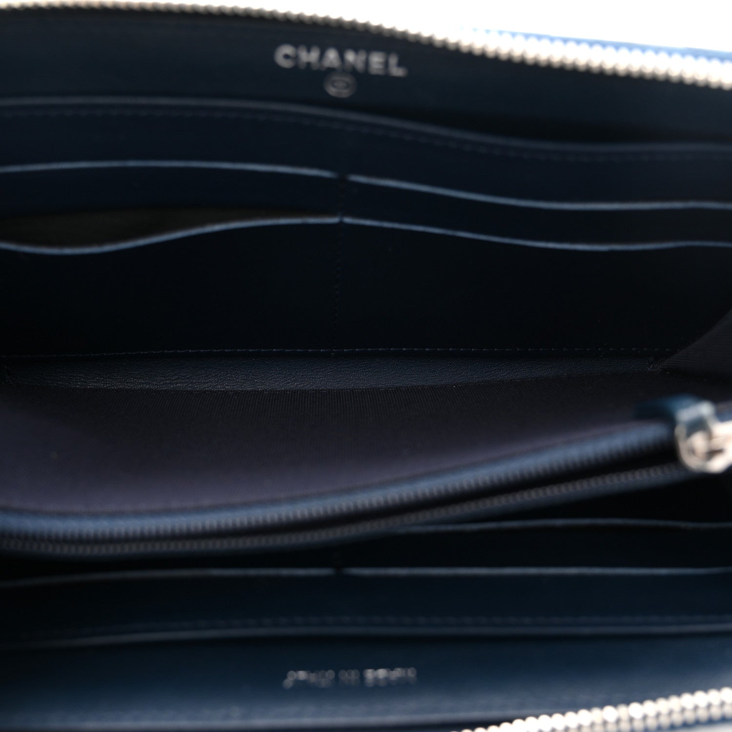Chanel Patent Quilted Zip Around Wallet Dark Blue 1859974