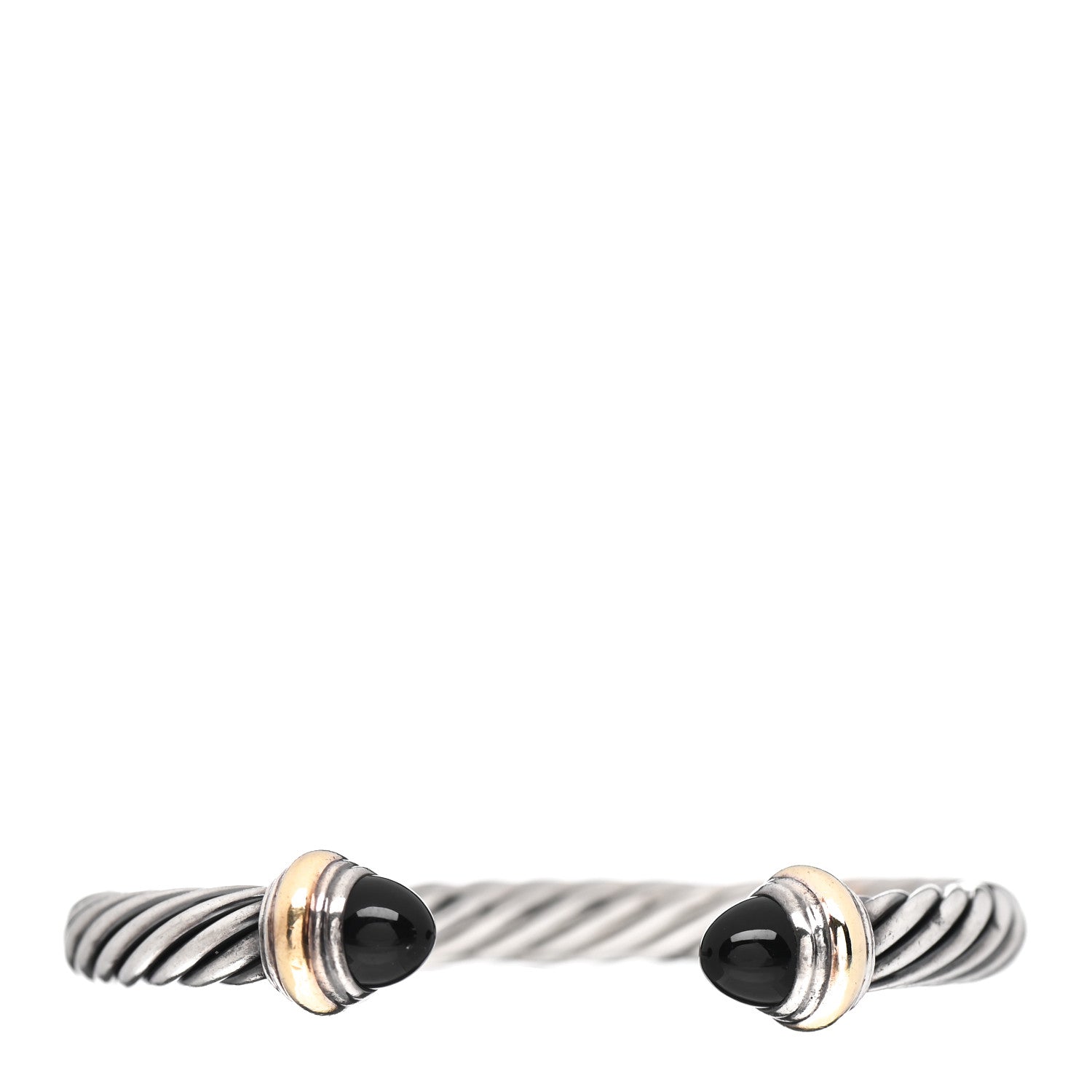 David Yurman Sterling Silver 14K Yellow Gold Black Onyx 7mm Cable Classics Bracelet 1 of 4