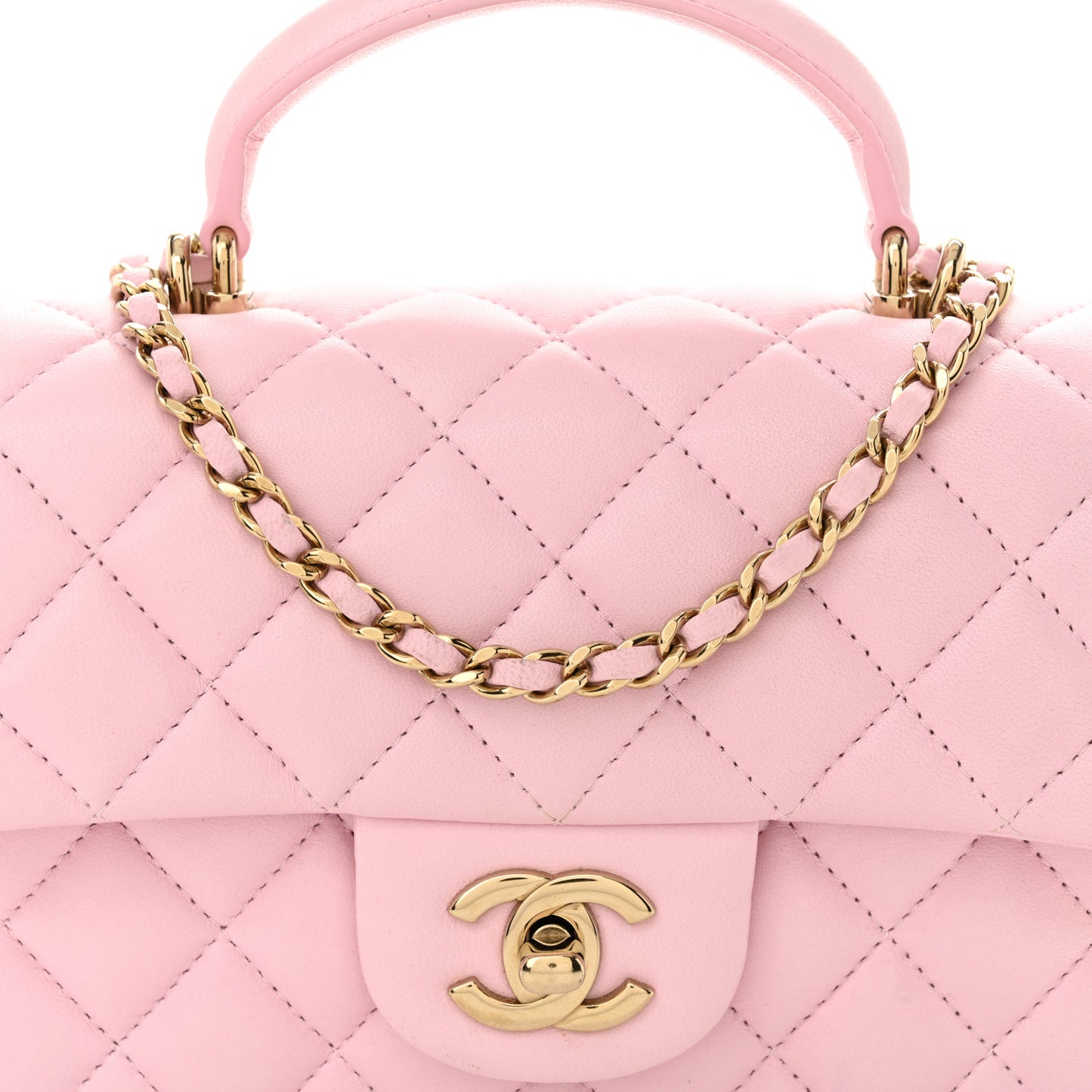 Lambskin Quilted Mini Top Handle Rectangular Flap Light Pink