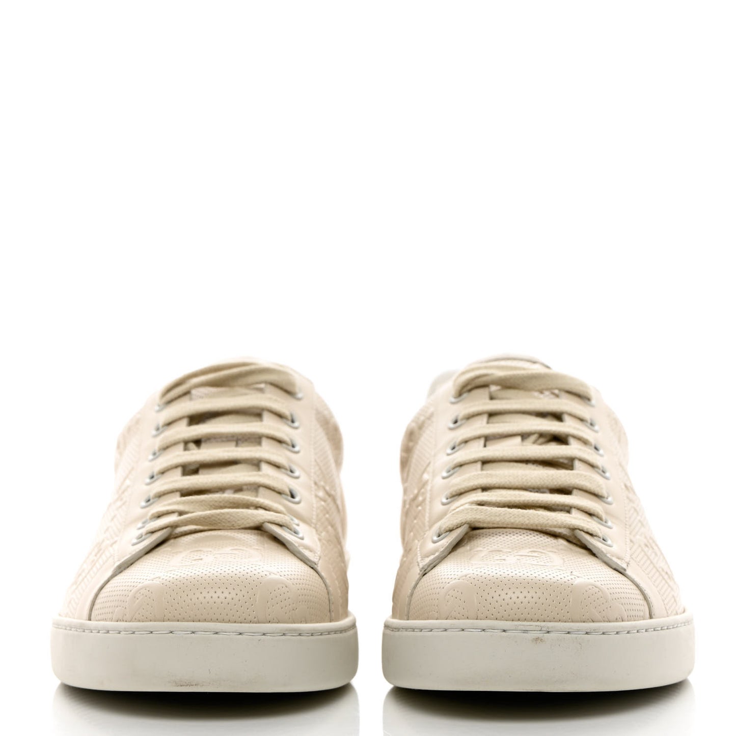 Calfskin GG Tennis Embossed Mens Ace Sneakers 9 Mystic White