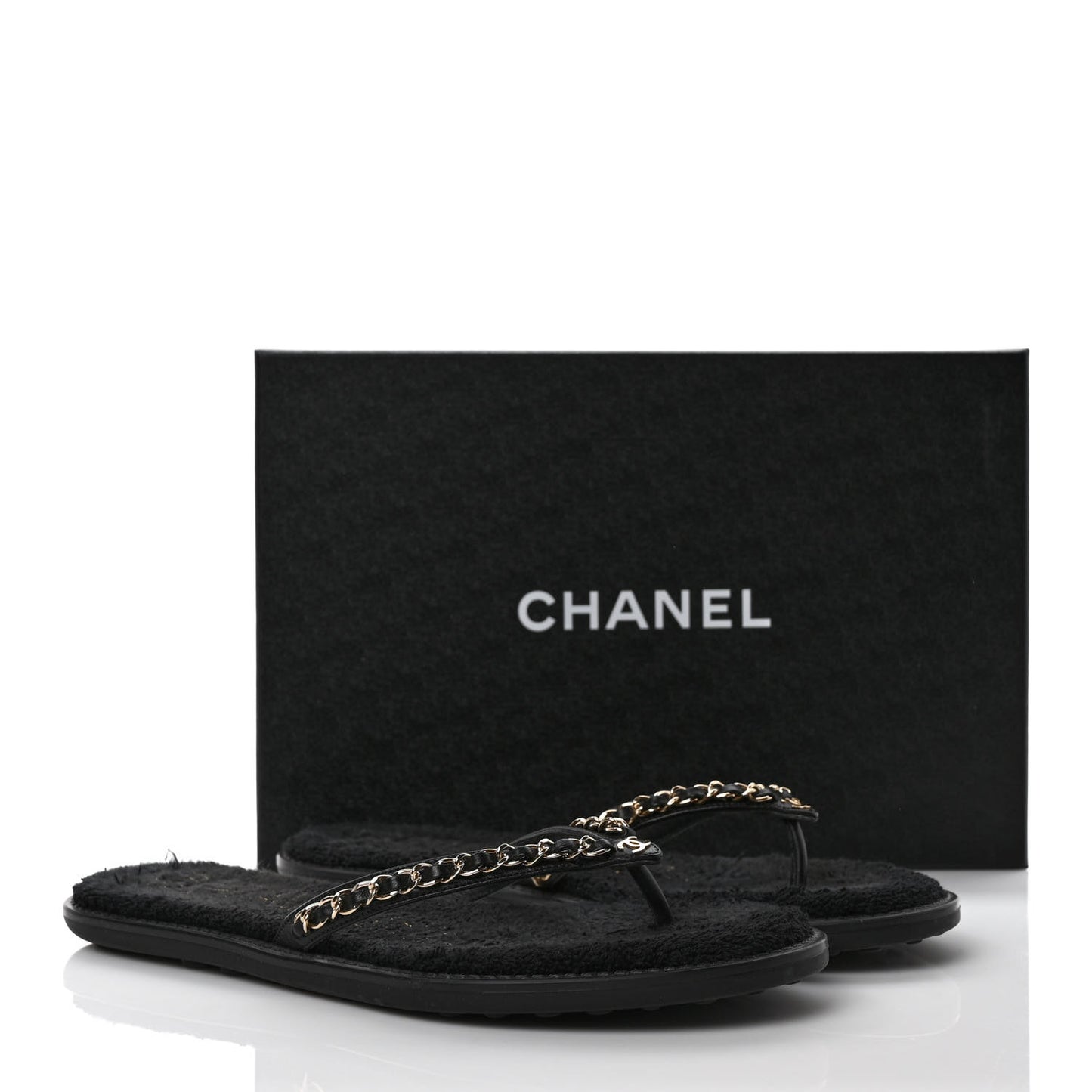 Lambskin CC Chain Thong Sandals 39 Black