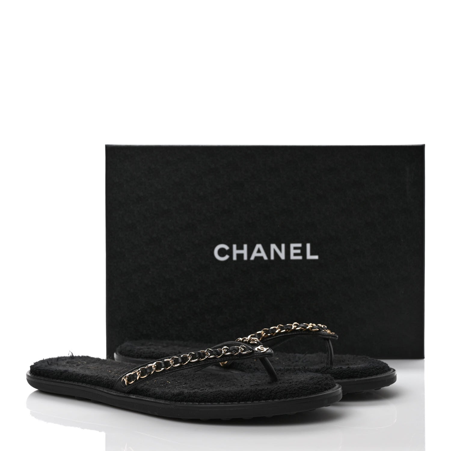 Chanel Lambskin CC Chain Thong Sandals 39 Black 9 of 9